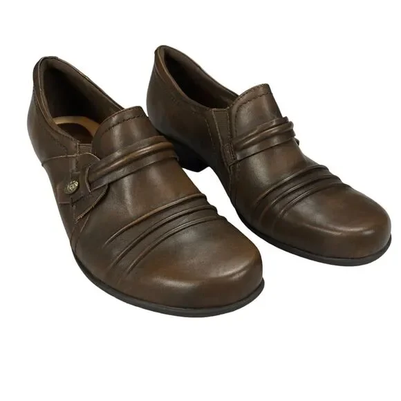 Earth Loafer Shoes Womens Sz 9.5D Maize Brown Leather Slip On Comfort Block Heel - Picture 2 of 16